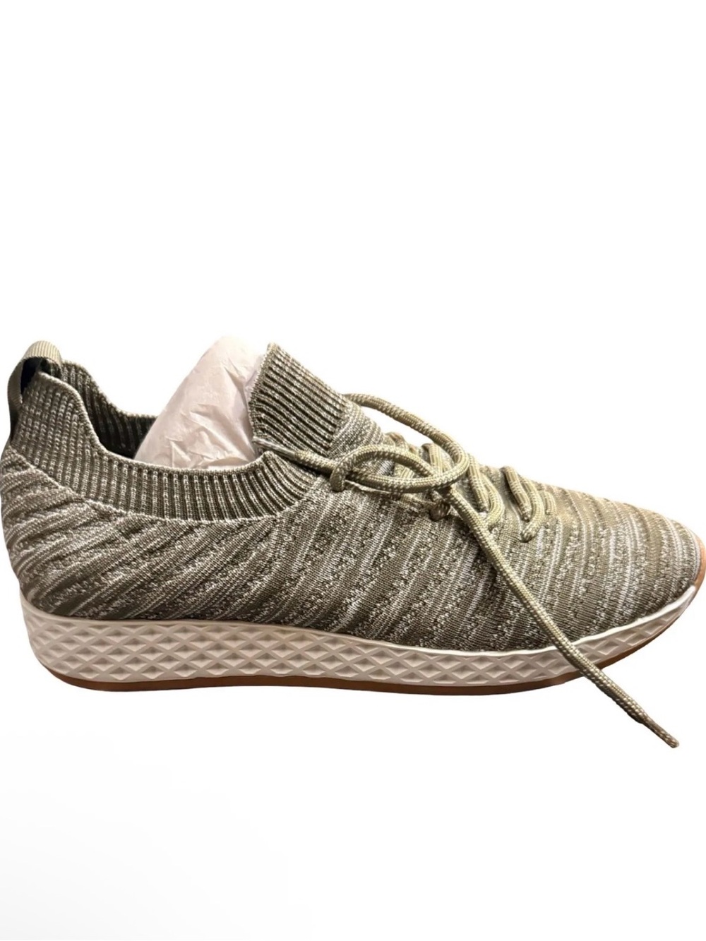 J slides by urban sport Women’s Knit Lace-Up Sneaker in khaki and Green